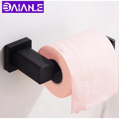 Toilet Paper Holder Black Aluminum Bathroom Tissue Roll Paper Hanger Wall Mounted Decorative Paper Towel Holder Rack Square