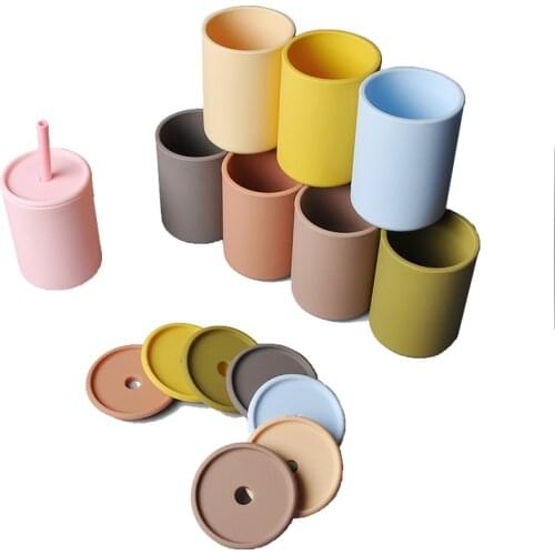 Baby Silicone Cup With Lid Toddler No-Spill Drinking Cup Kid Tableware Infant Feeding Accessories BPA Free Silicone