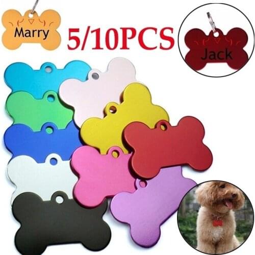 5Pcs Practical Bright Color Personalized Durable Bone Shape 38mm Pet Id Tag Pet Supplies Pet Accessories Number Id Tags