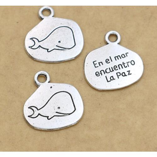 JAKONGO Antique Silver Plated Whales Charms Pendant for Jewelry Making Bracelet Accessories DIY Handmade 18x16mm 20PCS/lot