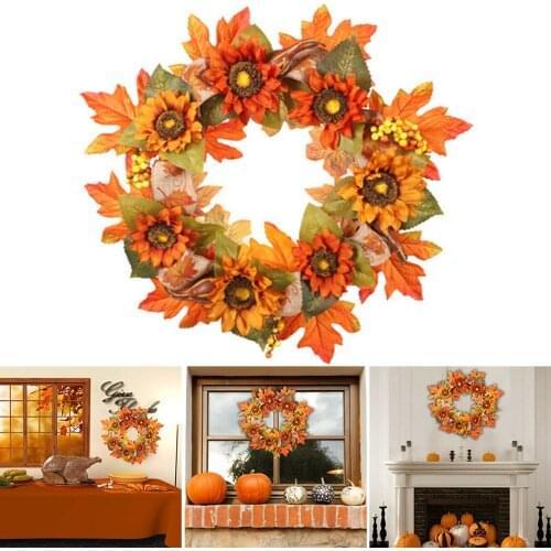 Pumpkin Maple Wreath Autumn Festival Wreath Door Hanging Home Pendant Wreaths&Garlands Autumn Decorations