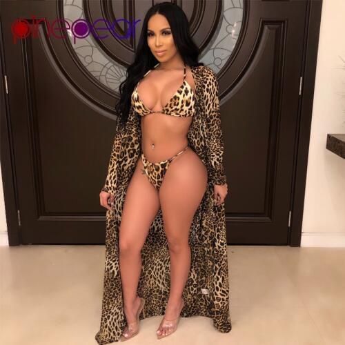 PinePear Leapord Print Bikini Set and Cover Up 3 Piece Set Swimwear 2019 Summer Women Swim Bathing Suit Beach Wear Drop Shipping