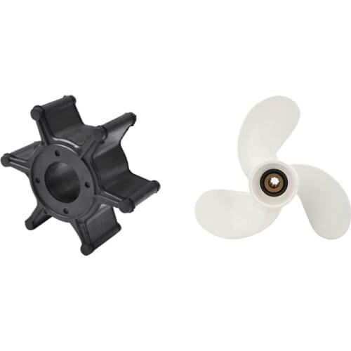 Water Pump Impeller for Yamaha F2.5 3A Malta 6L5-44352-00 & Aluminum Alloy Outboard Propeller 7 1 / 4X6-Bs
