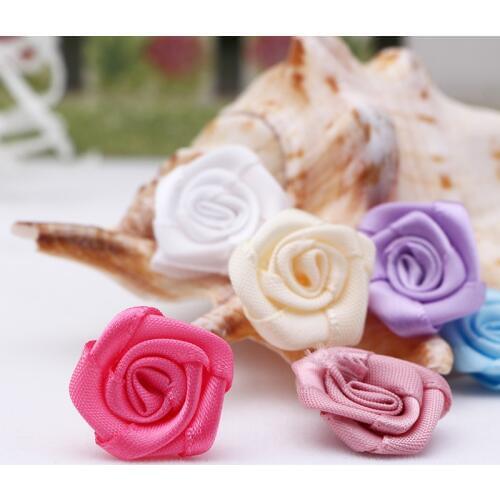 30pcs/lot 2cm Polyester Satin Ribbon Rose Flower Silk Fabric Flower Handmade DIY Wedding Bouquet Flower Hair Cloth Accessories