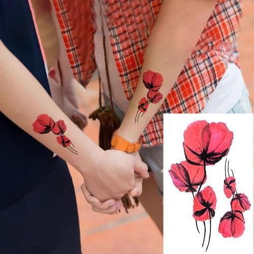 Fashion Waterproof Temporary Tattoo Beautiful flower Red Rose Fake Tatto Flash Tatoo Wrist Foot Hand Chest For Girl Women Men