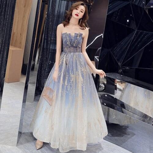 Fashion New Simple Cocktail Dresses Sexy Strapless Gradient Blue Sleeveless Formal Party Gowns Vestidos De Fiesta