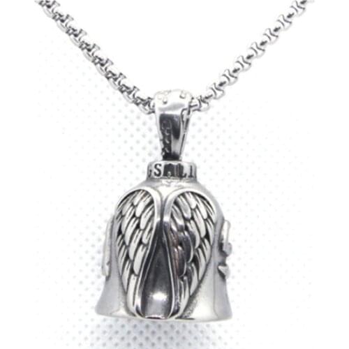 Fashion Retro Punk Style Angel Wing Bell Pendant Necklace Charm Mens Rock Party Jewelry