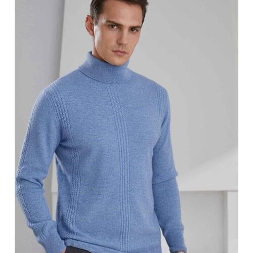 High Lapel Twist Pattern 100% Cashmere Knitted Sweaters New Fashion Autumn/Winter Men Jumpers Warm 5Colors Male Tops