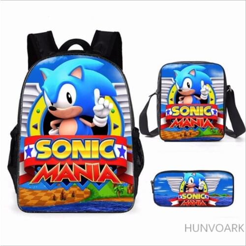 3PCS School Backpacks Set SONIC RACING 3D Print School Bags For Girls boys Students Primary Daily Casual Travel Bag bolsa