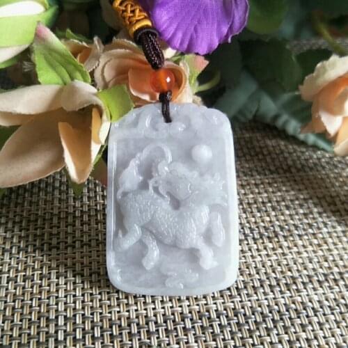 Natural Myanmar Jadeite Unicorn Jade Pendant Jewelry Lucky Exorcise Evil Spirits Safety Amulet Jade Pendant Fine Jewelry
