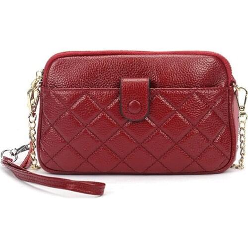 2021 New leather HandBags High-Quality trendy Zipper Mobile Wallet rhombus chain one-shoulder diagonal bag small square bag