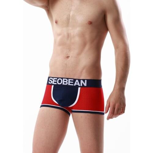SEOBEAN New Mens Cotton Underwear Fashion Mesh Breathable Comfortable Low-Waist U-convex Boxers