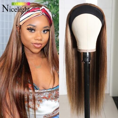 Ombre Headband Wig Hair Scarf Highlight Wigs Glueless Straight Human Hair WIgs Brazilian Hair Wigs For Women Fit All Size Head