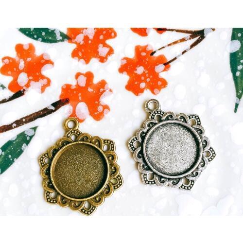 5pcs/lot 16mm Necklace Pendant Setting Antique Bronze Silver Color Glass Cabochon Blank Base Supplies for Jewelry Finding T35