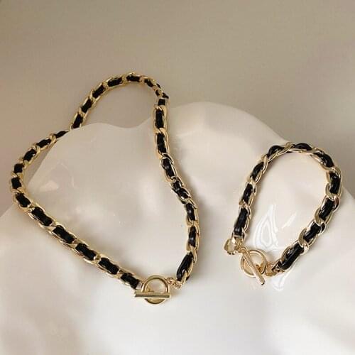 Stainless Steel Vintage Braided Leather Cord Necklace Choker for Women Chain Necklaces Luxury Fashion Brand Jewelry Z291