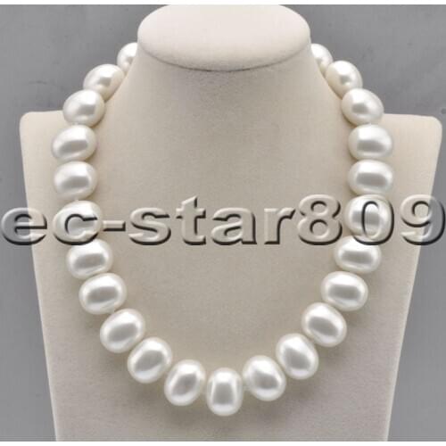 P6786 18" 20mm White Egg Shell Pearl Necklace CHOKER Cougar CZ