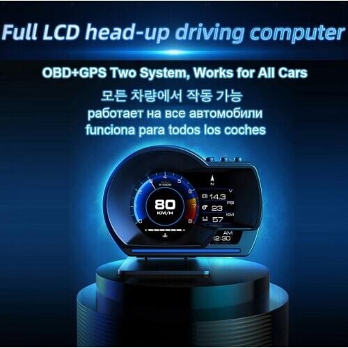 Car Head Up Display Modern Design HUD OBD2+GPS Windscreen Projector Smart Car Speedometer Security Alarm Water temp Overspeed