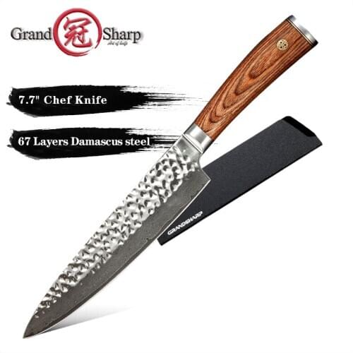 Grandsharp Professional Chef Knives VG10 Damascus Chef Knife Japanese High-Carbon Kitchen Knives Pakka Wood Handle with Gift Box