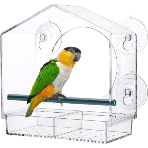 Clear Acrylic Bird Feeder with Strong Window Suction Cups Removable Seed Tray Large Outdoor Bird Feeder for Wild Birds PXPC