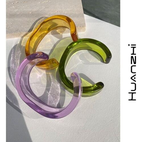 Transparent Acrylic Colorful Resin Geometry Irregular Alien Distortion Open Bangle Bracelet for Women Party Jewelry 2021 New