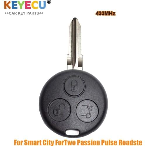 KEYECU Remote Control Car Key for Smart Fortwo Forfour Roadster City Passion 2000 2001 2002 - 2005, Fob 3 Button - 433MHz