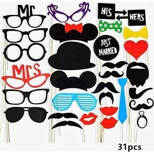 Hen Party Photo Booth Props DIY Bride shower Mr Mrs Wedding Photo Props Bachelorette Party Decor Funny Glasses Mustache Prop