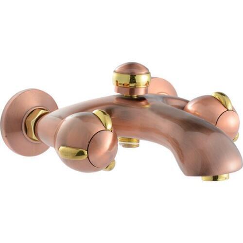 Luxury Wall Mounted Bronze Color Brass Material Dual Handle Bathtub Tap