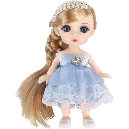 1/12 blyth 16cm BJD Doll Makeup Blue Eyes Simulation Eyelash Cute Snow White Dolls with Fashion Dress DIY Toy for Girls Gift