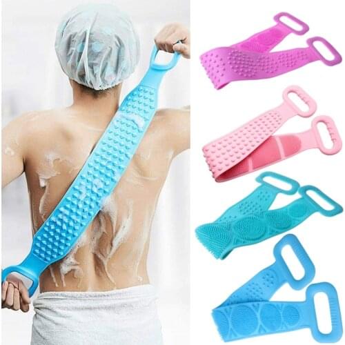 Silicone Back Scrubber Towel Bath Body Brush Belt Double Sided Massage Strap