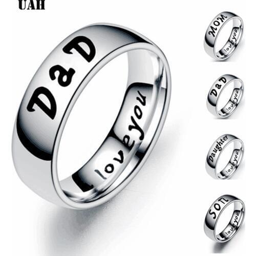 UAH New Simple 6mm Stainless Steel Love Mom Son Daughter Decoration Family Ring Jewelry
