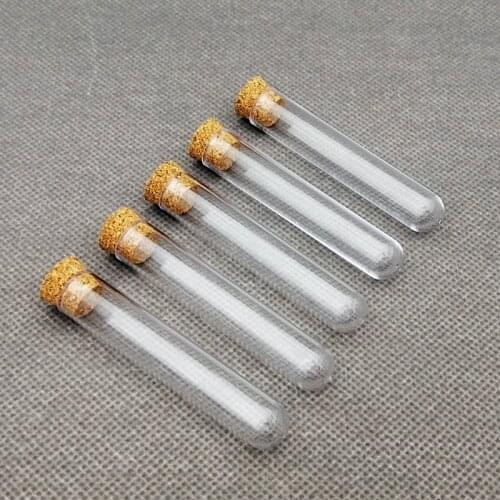 120pcs 150pcs 200pcs 12x60mm Lab Clear Plastic Test Tubes With Corks Stoppers Wedding Favor Gift Tube Laboratory School