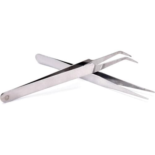 2pcs Repair Precision Assembly Set Tool Stainless Steel Tweezers Sewing Pointed Elbow Repair Maintenance Tool Wholesale