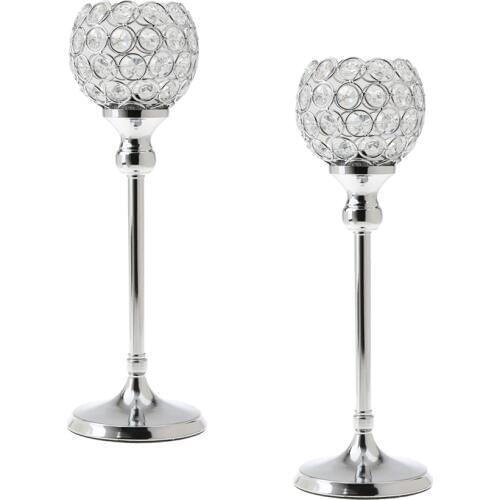 2Pcs Silver Crystal Candle Holders Candleholder Centerpiece Ornaments 35cm