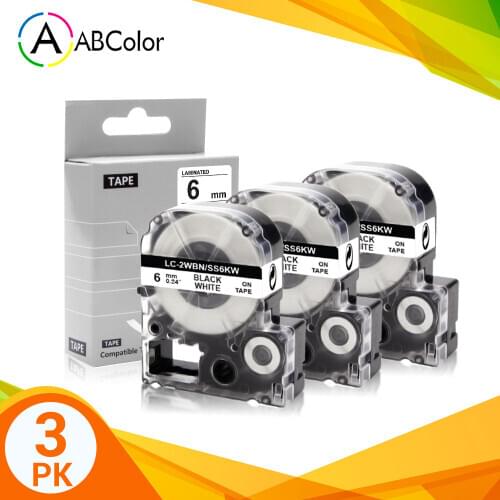 3Pcs SS6KW Tape For Epson SS6KW Black on White Label Tape 6mm LK-2WBN for Epson King Jim LW-300 LW-400 LW-700 label maker