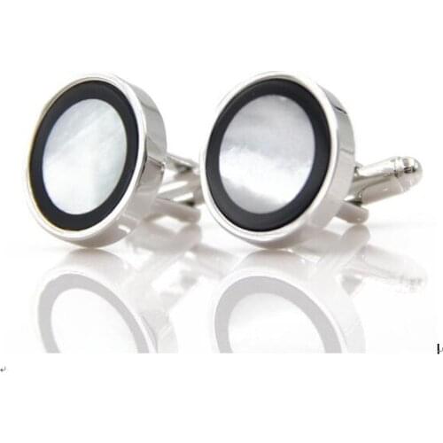 5pairs/lot Exquisite Classic Silver Round Natural Shell Cufflinks Sea Shell Cuff Links Cuff Button Business/Wedding Jewelry Gift