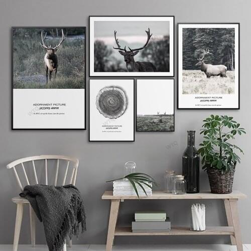WTQ Abstract Nordic Canvas Painting Forest Deer Nature Animal Landscape Wall Decor Wall Art Picture Room Decor Home Decor