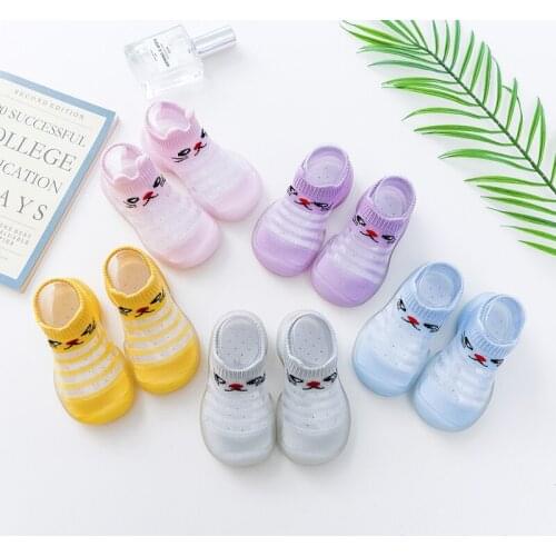 Baby Ice Silk Toddler Shoes Non-Slip Anti-Off Foot Floor Knitted Cat Socks Breathable First Walker 5Kinds 5Size 088 KeDing