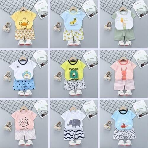 Childrens Clothing Boys And Girls Cartoon Cotton T-shirt +shorts Sports Leisure Suit Summer Home Wear