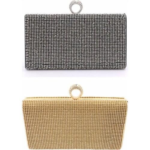 Double-sided Diamond Womens Black Mini Cute Clutch Gold Small Square Purses Wedding Party Nightclub Handbags For Women 2021