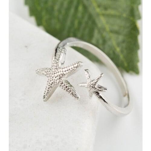 Elegant Ocean Series Silver Color Star Starfish Geometric Opening Zinc Alloy Female Ring for Women Party Jewelry