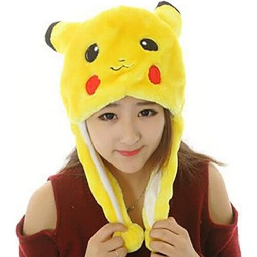 30CM Pokemon Pikachu Cartoon Short Ear Hat Cute Decorative Winter Protection Rabbit Hat Plush Caps For Boy Girl Cosplay Toys