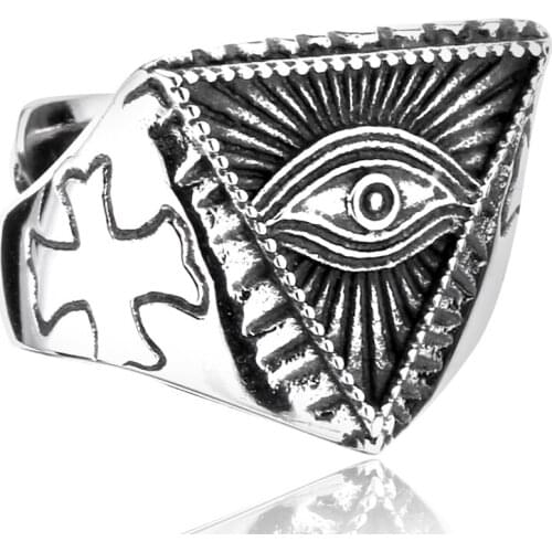 Stainless steel god eye masonic ring for men women adjustable fashion jewelry