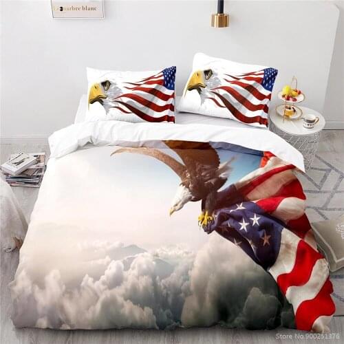 American Flag Bald Eagle 3D Printed Bedding Set Twin Full Queen King Comforter Cover Set Soft Duvet Cover Set for Home Bedroom