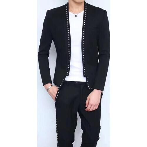 2020 Korean rivet suit Hair stylist suit two-piece hair salon team overalls uniform night man
