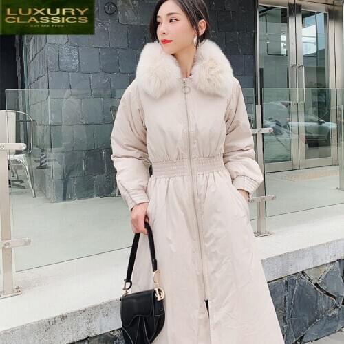 Down Jacket Long Womens Coat Female Jacket Real Fox Fur Collar Warm Winter Women Parka Slim 2021 Mujeres Abrigos Pph1329