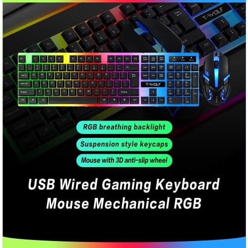 Mayitr 1pc RGB Luminous Keyboard And Mouse Set Portable Computer Game USB Wired Mechanical Keypad Mice Combos For PC Desktop