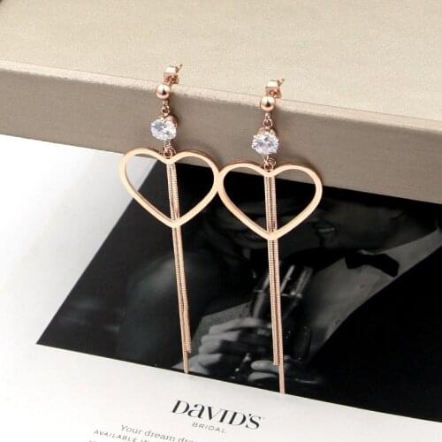 Fashion Personality Six Claw Crystal Heart Peach Heart Snake Bone Chain Tassel Rose Gold Earrings For Women Jewelry Wholesale