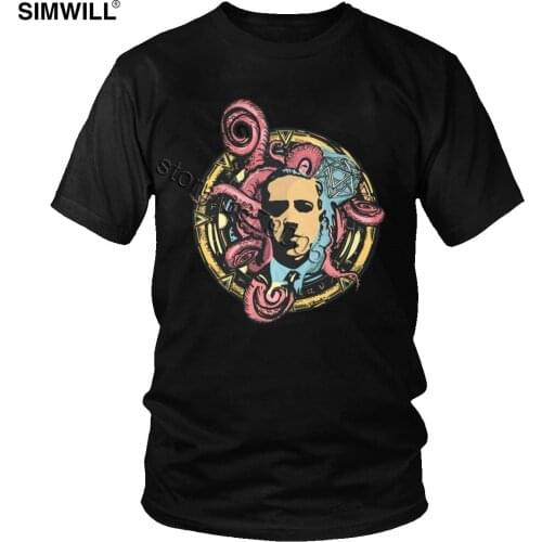 Vintage Lovecraft T Shirt Men Retro Graphic Print Cotton T-Shirt Short Sleeves Call Of Cthulhu Shirt Streetwear Apparel Gift Tee