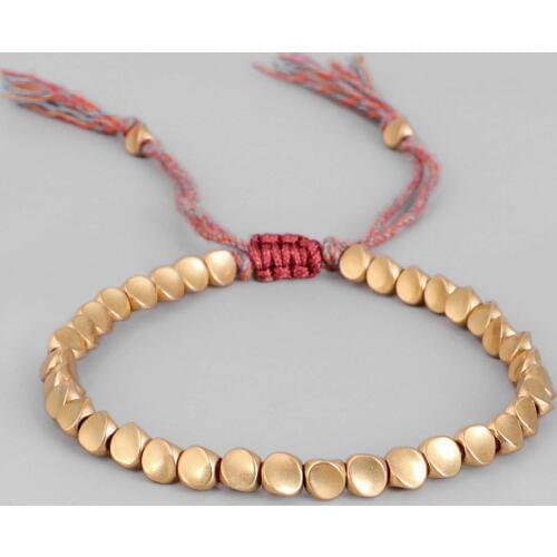Handmade Tibetan Copper Bead Bracelet Set Buddhist Beaded Braided Lucky Adjustable Rope Chain Metal for Women Men Couple Jewelry