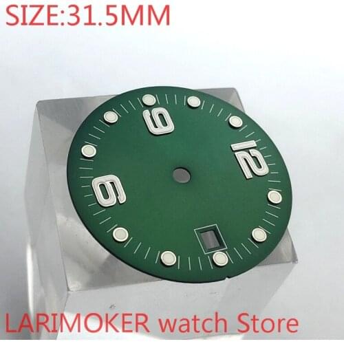 No logo sterile 31.5mm square dial date kit ETA 2824/2836 Miyota 8215/8205/821A movement mens watch night plate part green